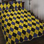 Yellow Blue And Black Argyle Print Quilt Bed Set