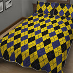 Yellow Blue And Black Argyle Print Quilt Bed Set