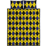 Yellow Blue And Black Argyle Print Quilt Bed Set