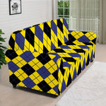 Yellow Blue And Black Argyle Print Sofa Cover