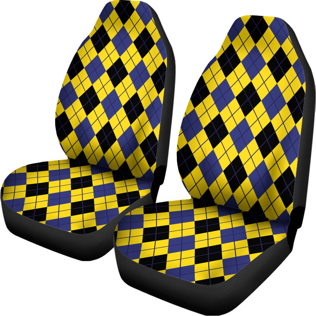 Yellow Blue And Black Argyle Print Universal Fit Car Seat Covers