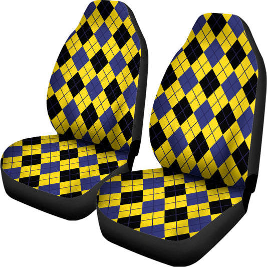 Yellow Blue And Black Argyle Print Universal Fit Car Seat Covers