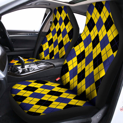 Yellow Blue And Black Argyle Print Universal Fit Car Seat Covers
