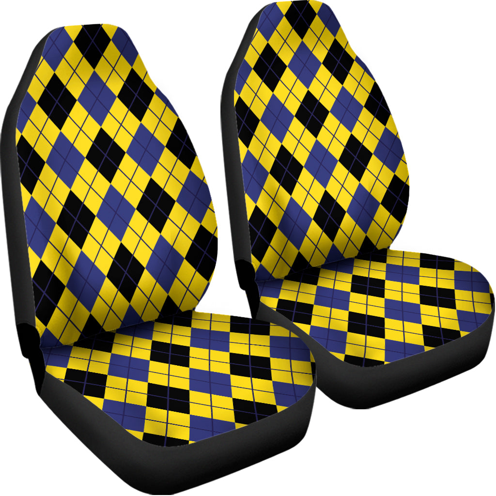 Yellow Blue And Black Argyle Print Universal Fit Car Seat Covers