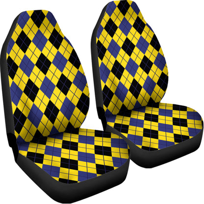 Yellow Blue And Black Argyle Print Universal Fit Car Seat Covers