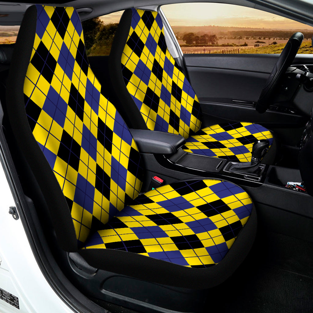 Yellow Blue And Black Argyle Print Universal Fit Car Seat Covers
