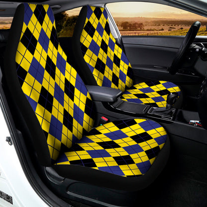 Yellow Blue And Black Argyle Print Universal Fit Car Seat Covers