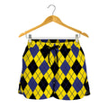 Yellow Blue And Black Argyle Print Women's Shorts