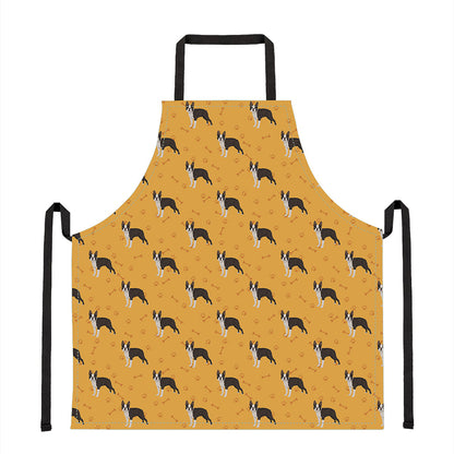 Yellow Boston Terrier Pattern Print Apron