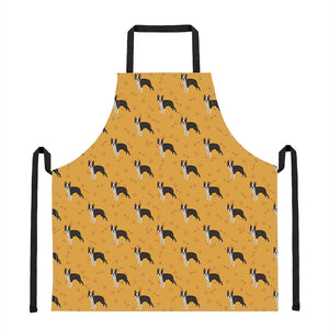 Yellow Boston Terrier Pattern Print Apron