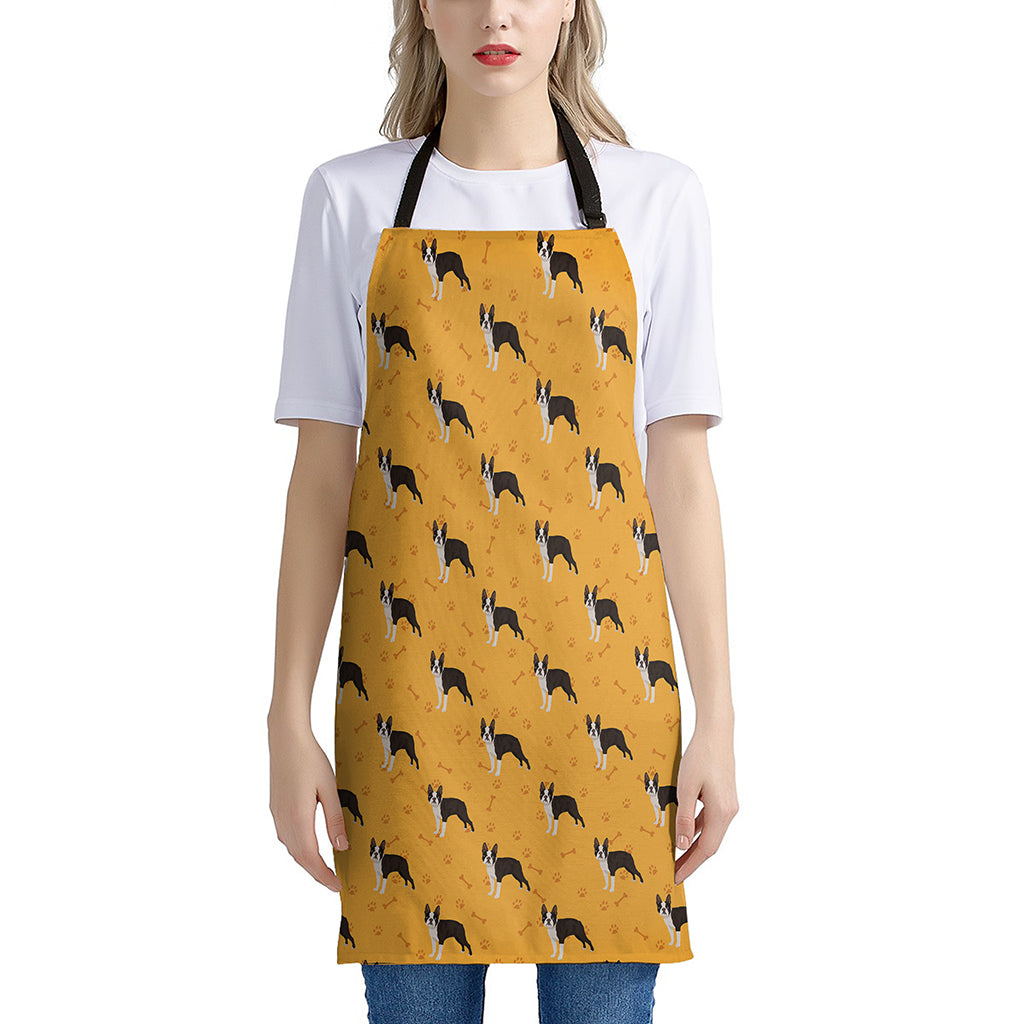 Yellow Boston Terrier Pattern Print Apron