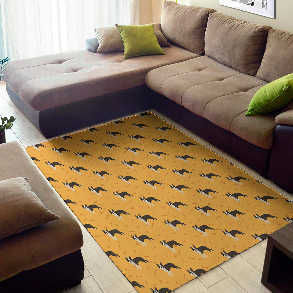 Yellow Boston Terrier Pattern Print Area Rug