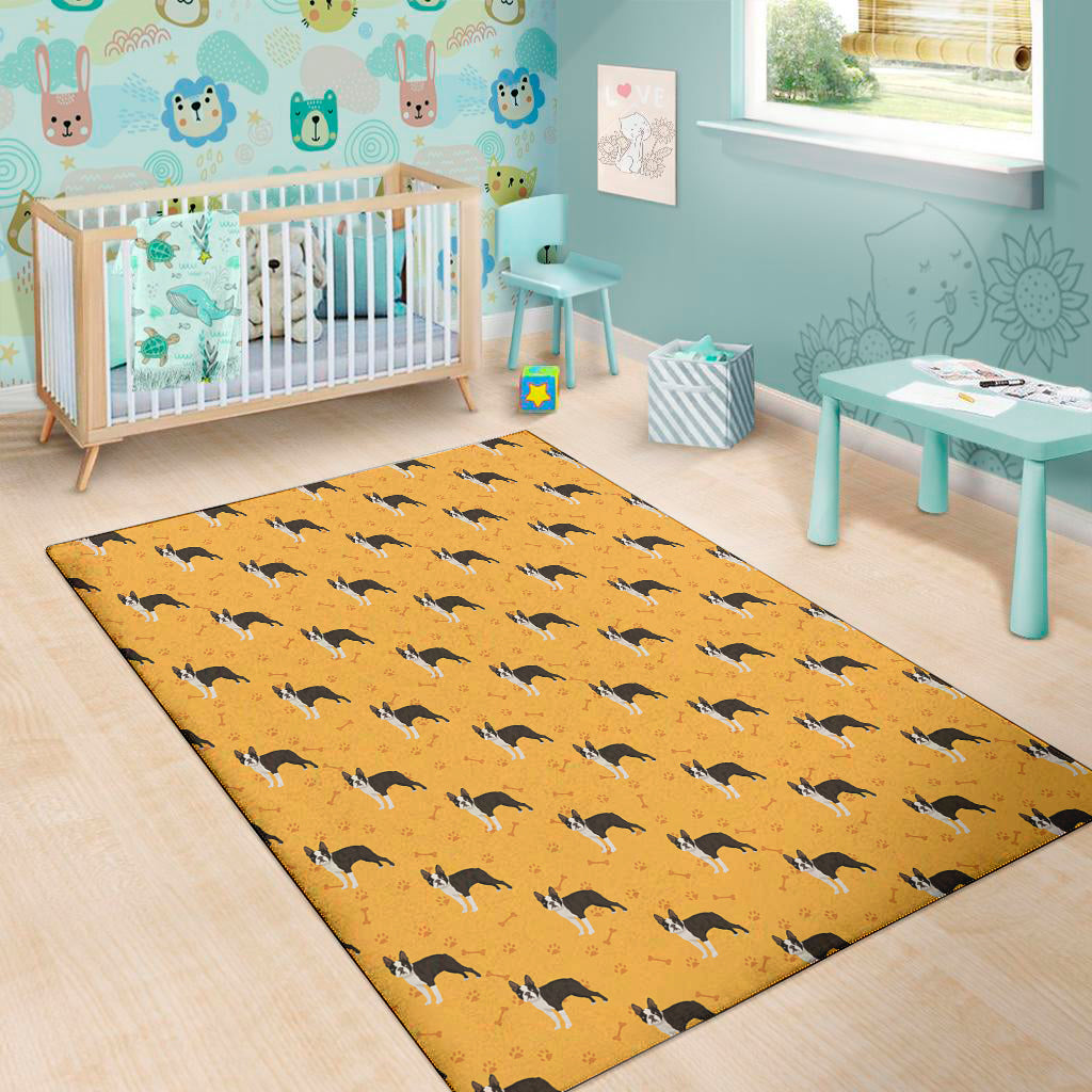 Yellow Boston Terrier Pattern Print Area Rug