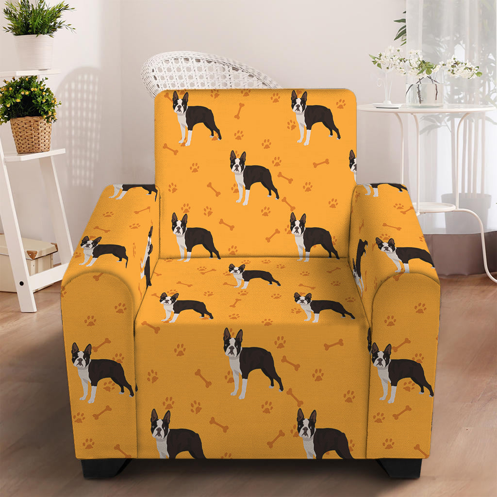 Yellow Boston Terrier Pattern Print Armchair Slipcover