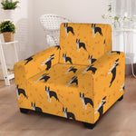 Yellow Boston Terrier Pattern Print Armchair Slipcover