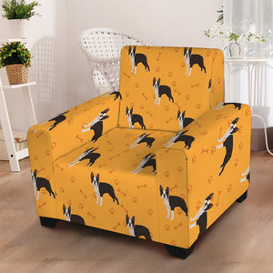 Yellow Boston Terrier Pattern Print Armchair Slipcover