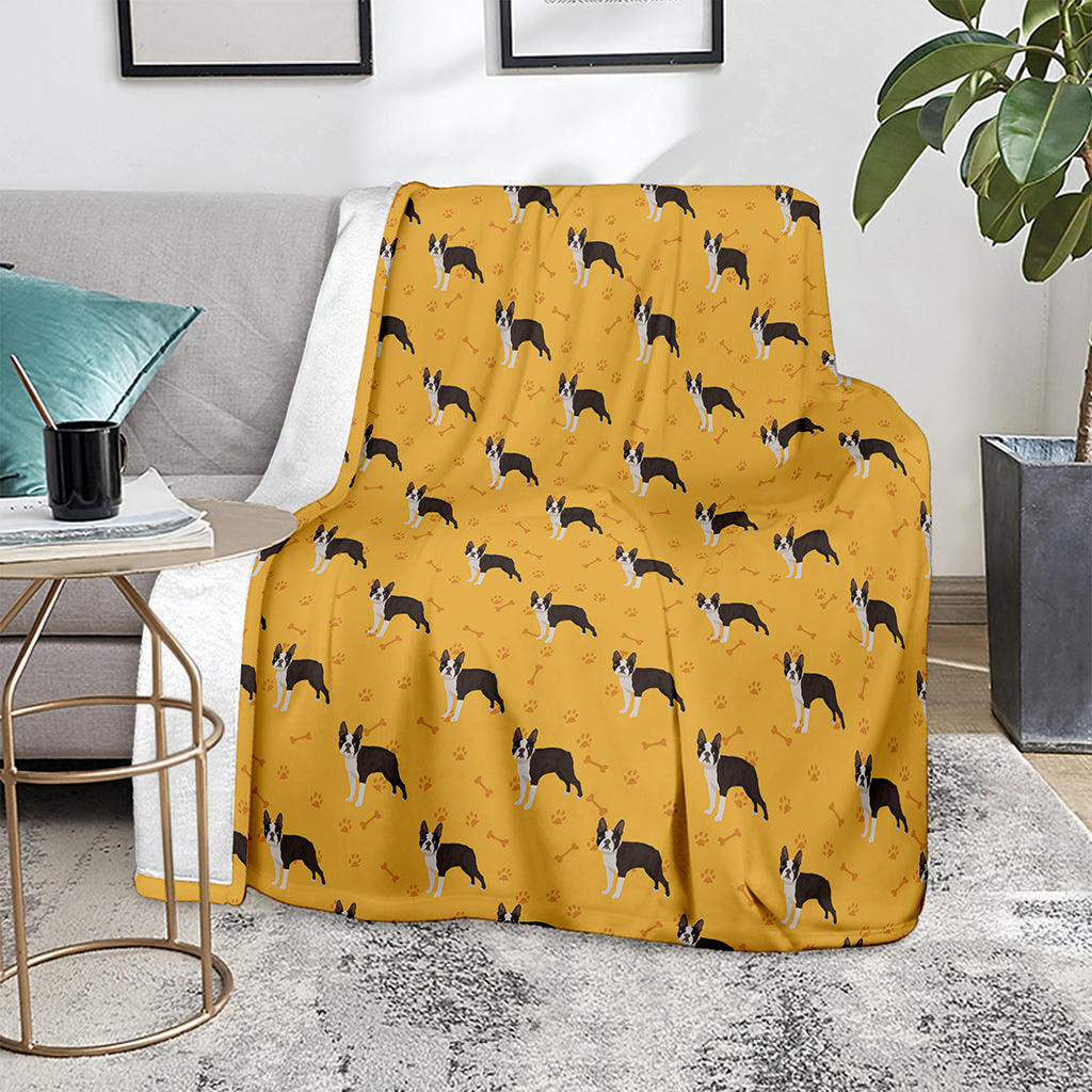 Yellow Boston Terrier Pattern Print Blanket