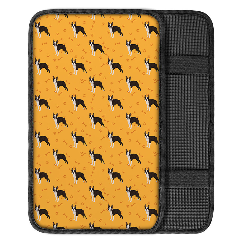 Yellow Boston Terrier Pattern Print Car Center Console Cover