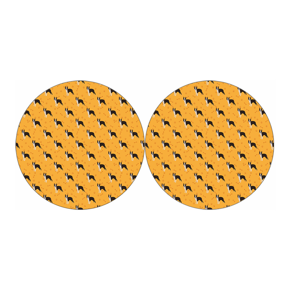 Yellow Boston Terrier Pattern Print Car Coasters