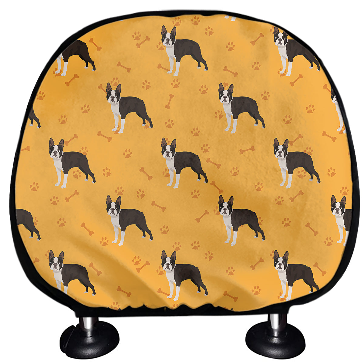 Yellow Boston Terrier Pattern Print Car Headrest Covers