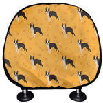 Yellow Boston Terrier Pattern Print Car Headrest Covers