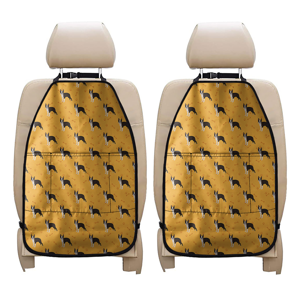 Yellow Boston Terrier Pattern Print Car Seat Organizers