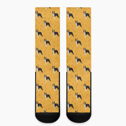 Yellow Boston Terrier Pattern Print Crew Socks