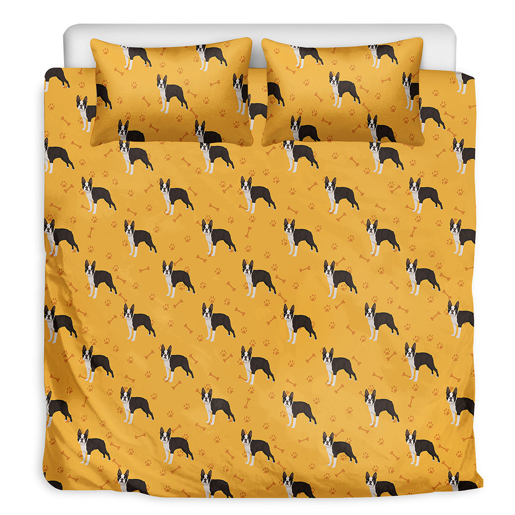 Yellow Boston Terrier Pattern Print Duvet Cover Bedding Set