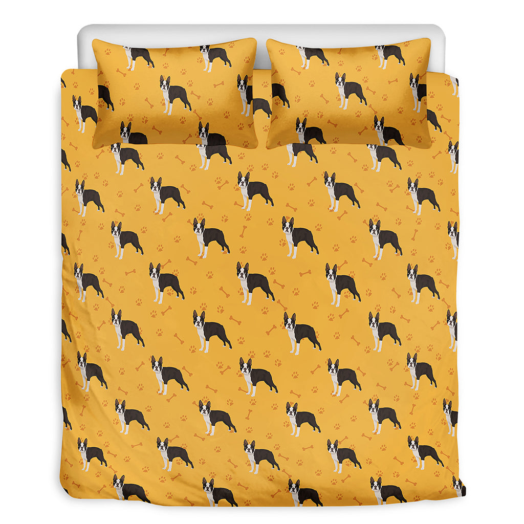 Yellow Boston Terrier Pattern Print Duvet Cover Bedding Set