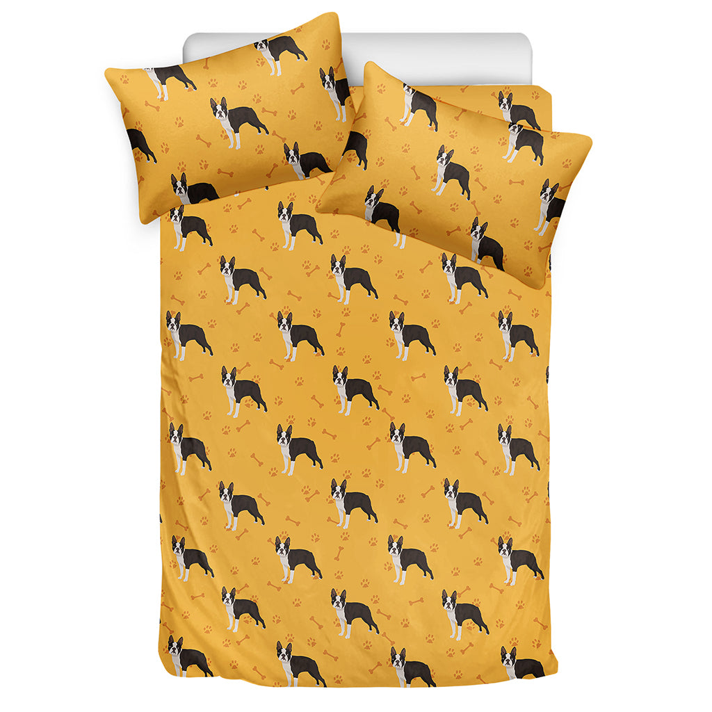 Yellow Boston Terrier Pattern Print Duvet Cover Bedding Set