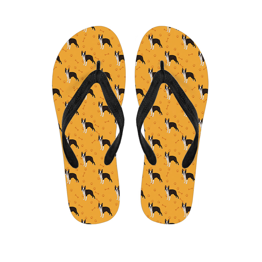 Yellow Boston Terrier Pattern Print Flip Flops