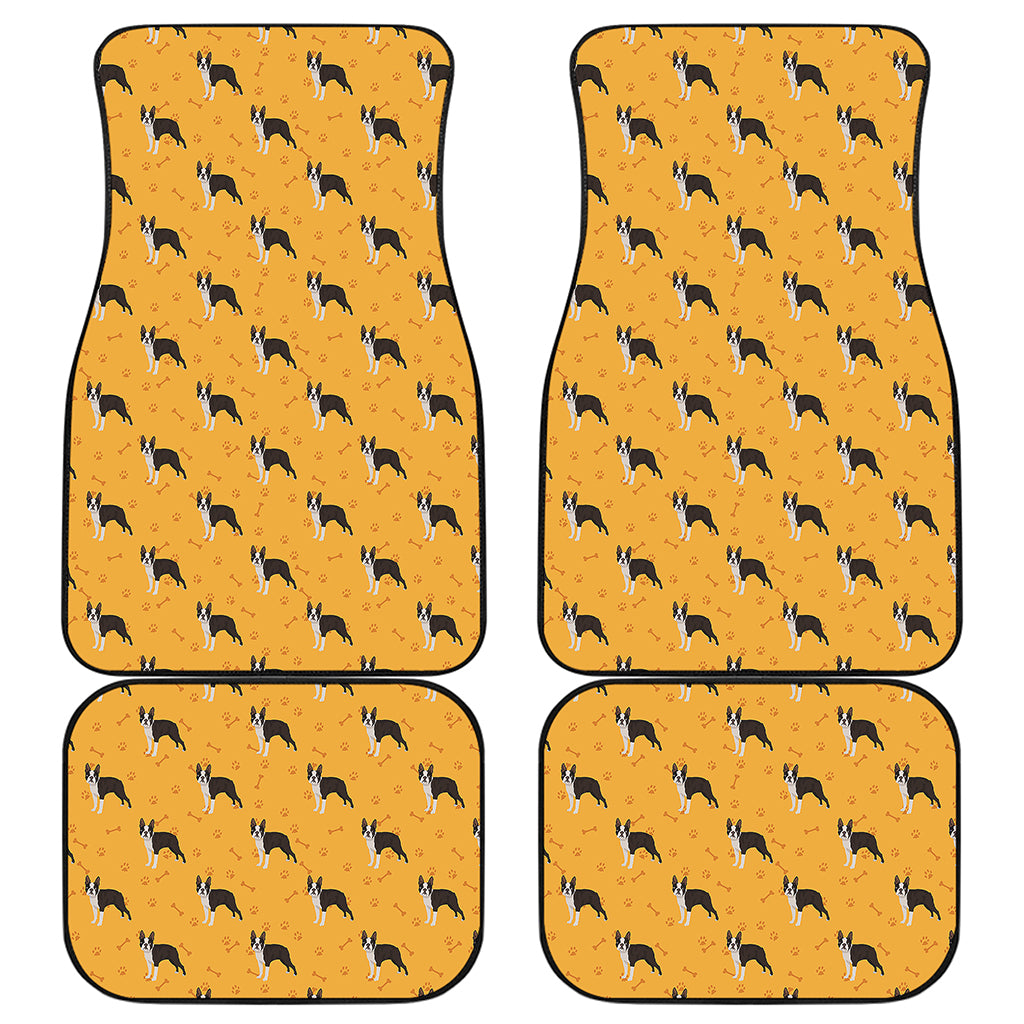 Yellow Boston Terrier Pattern Print Front and Back Car Floor Mats