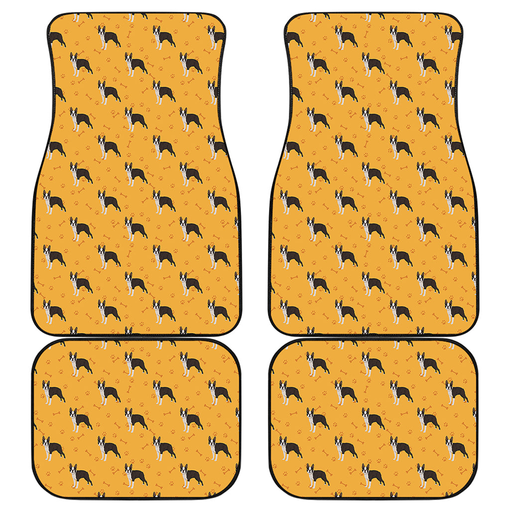 Yellow Boston Terrier Pattern Print Front and Back Car Floor Mats