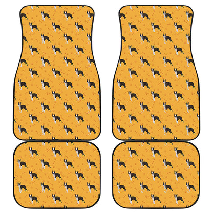 Yellow Boston Terrier Pattern Print Front and Back Car Floor Mats
