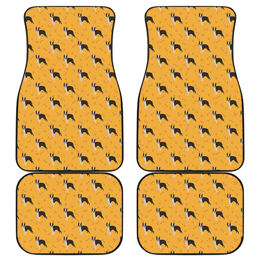 Yellow Boston Terrier Pattern Print Front and Back Car Floor Mats
