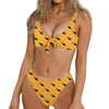 Yellow Boston Terrier Pattern Print Front Bow Tie Bikini