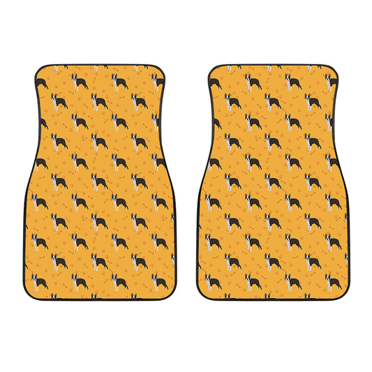 Yellow Boston Terrier Pattern Print Front Car Floor Mats