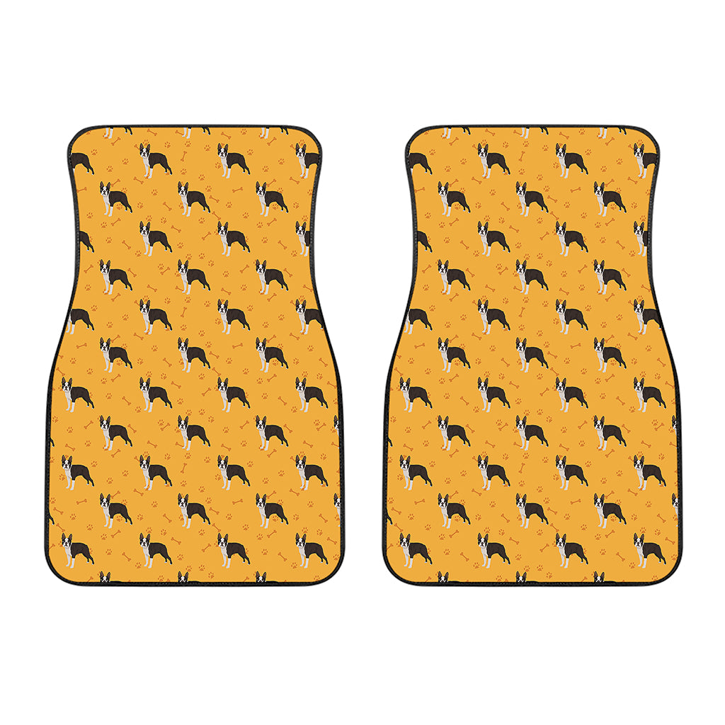 Yellow Boston Terrier Pattern Print Front Car Floor Mats