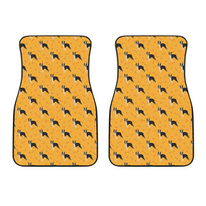 Yellow Boston Terrier Pattern Print Front Car Floor Mats