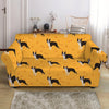 Yellow Boston Terrier Pattern Print Loveseat Slipcover