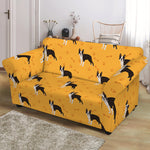 Yellow Boston Terrier Pattern Print Loveseat Slipcover