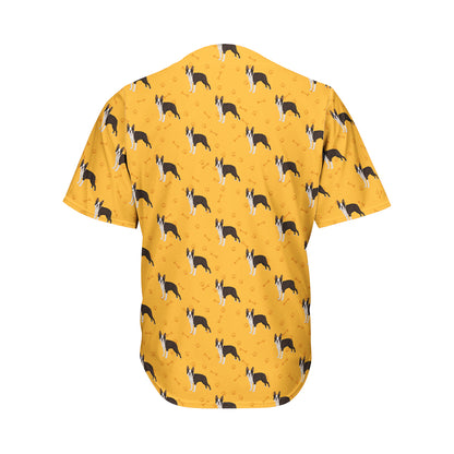 Yellow Boston Terrier Pattern Print Men's Baseball Jersey