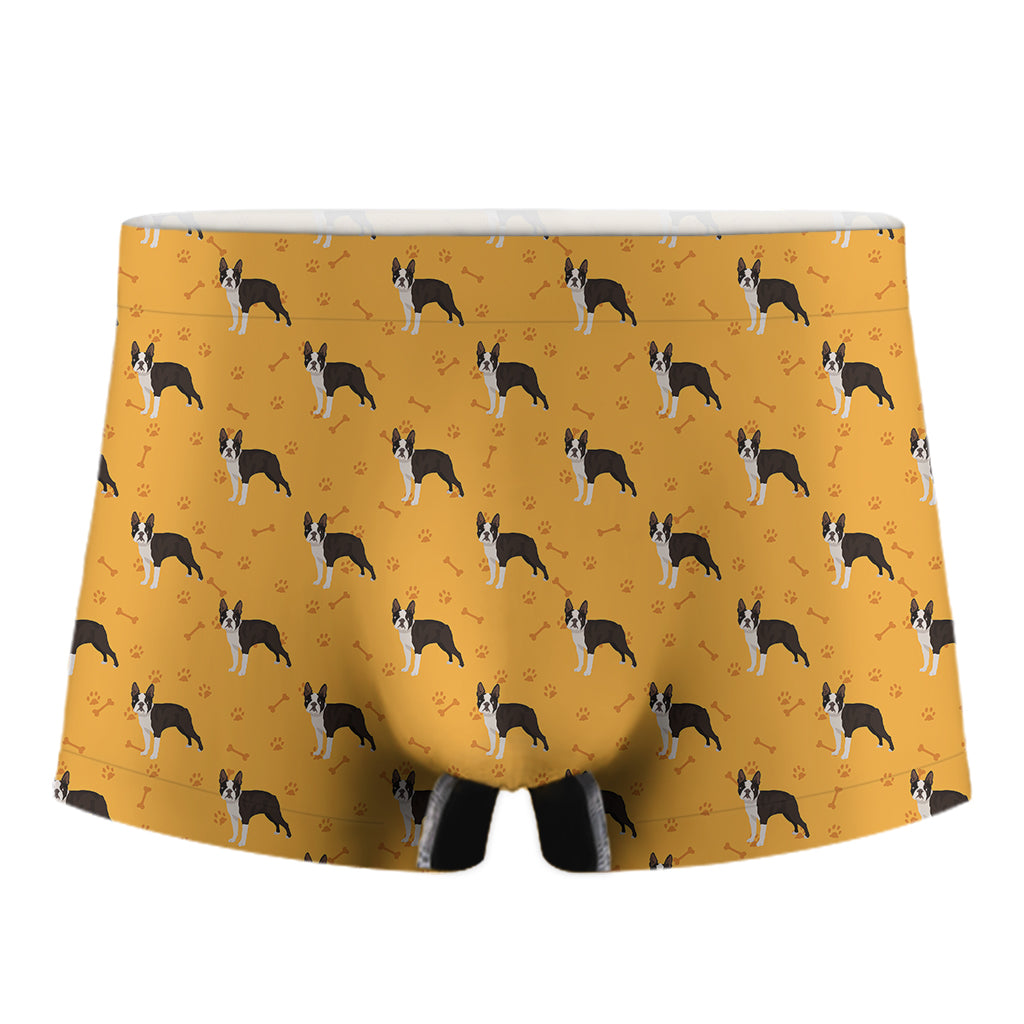 Yellow Boston Terrier Pattern Print Men's Boxer Briefs