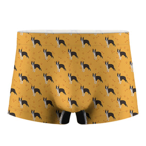 Yellow Boston Terrier Pattern Print Men's Boxer Briefs