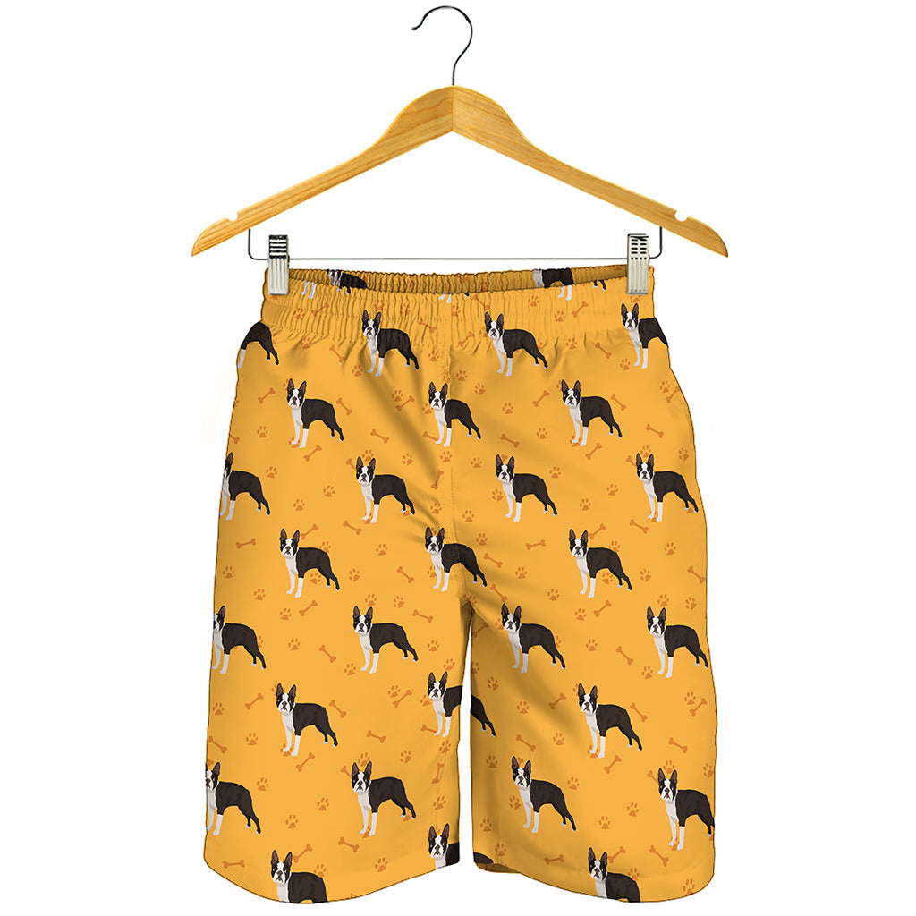 Yellow Boston Terrier Pattern Print Men's Shorts