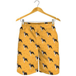 Yellow Boston Terrier Pattern Print Men's Shorts