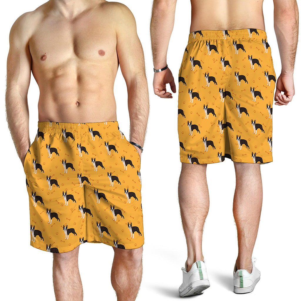 Yellow Boston Terrier Pattern Print Men's Shorts