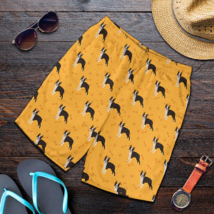 Yellow Boston Terrier Pattern Print Men's Shorts