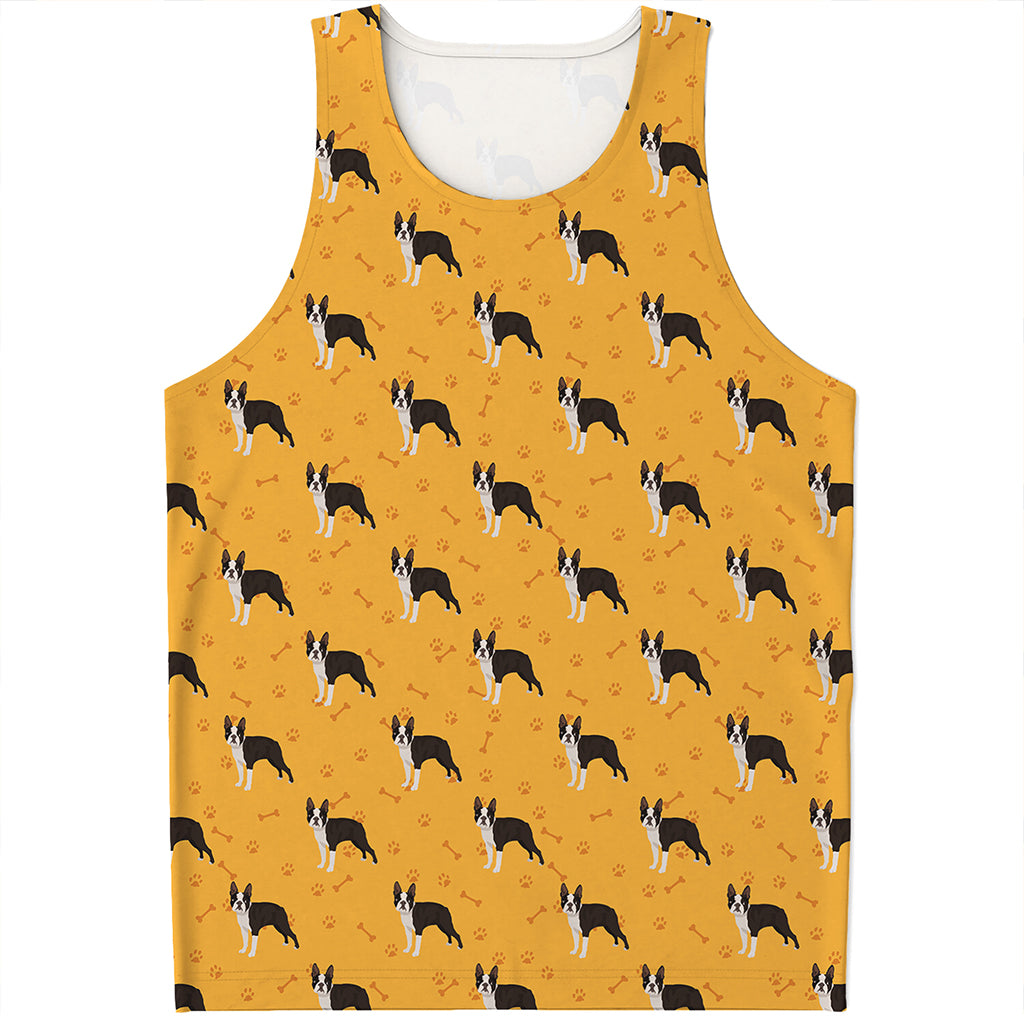 Yellow Boston Terrier Pattern Print Men's Tank Top