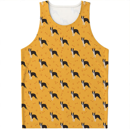 Yellow Boston Terrier Pattern Print Men's Tank Top